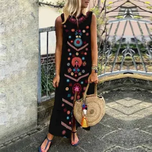 VenusFox Floral Printed Boho Casual Loose Dress