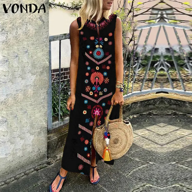 VenusFox Floral Printed Boho Casual Loose Dress