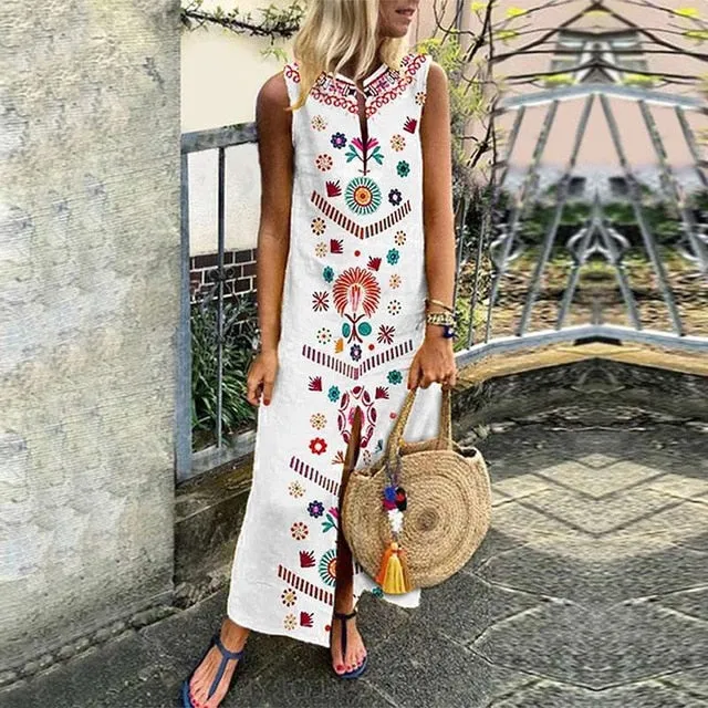 VenusFox Floral Printed Boho Casual Loose Dress