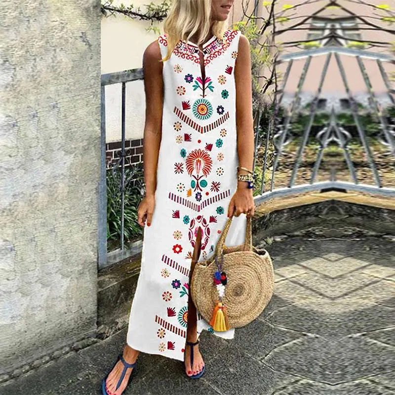 VenusFox Floral Printed Boho Casual Loose Dress