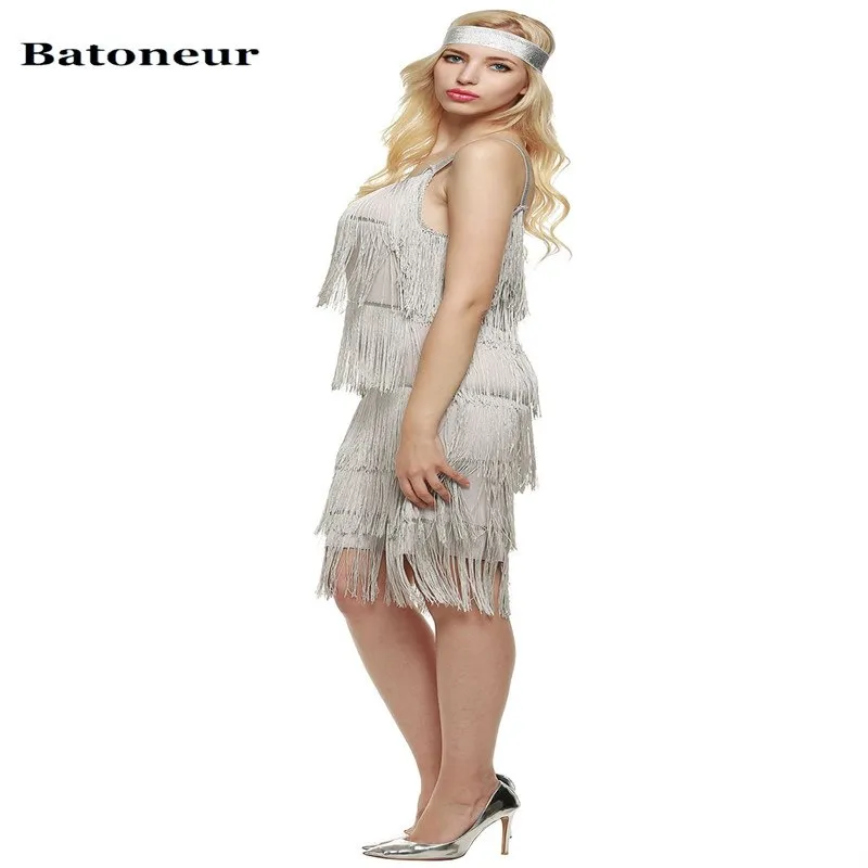 VenusFox Straps Gatsby Costume Long Tassels Flapper Beach Dresses