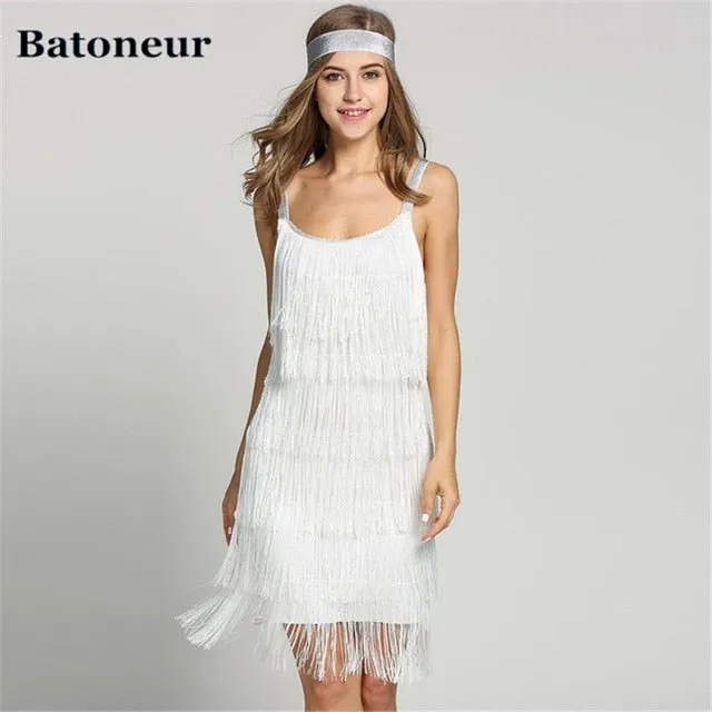 VenusFox Straps Gatsby Costume Long Tassels Flapper Beach Dresses