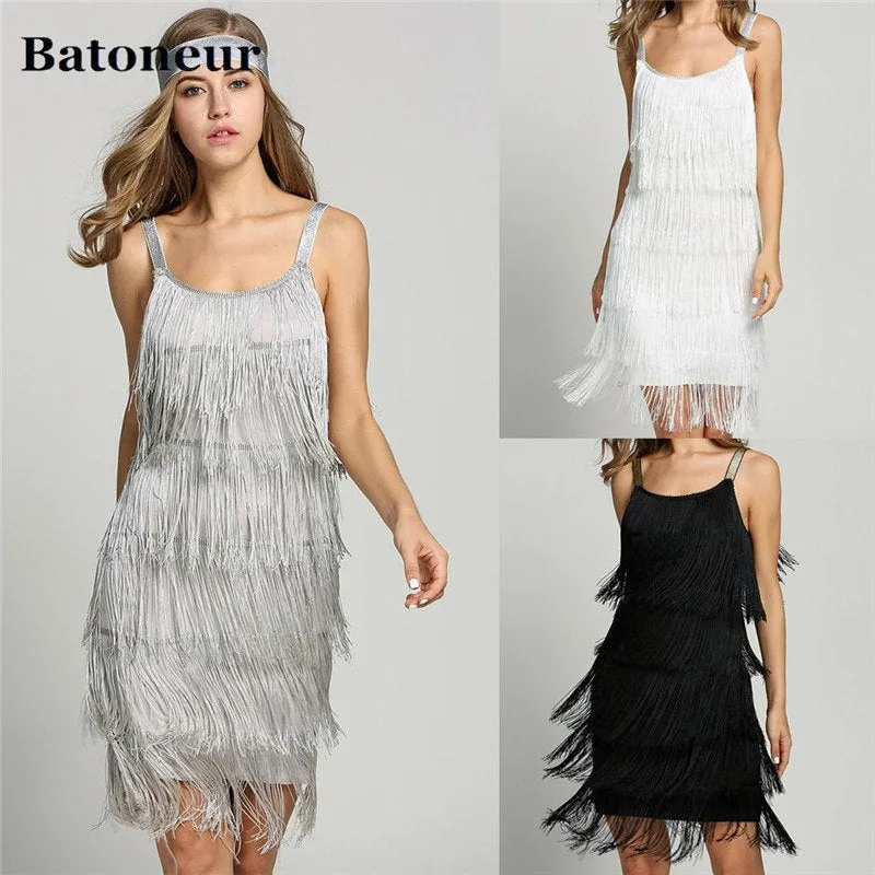 VenusFox Straps Gatsby Costume Long Tassels Flapper Beach Dresses
