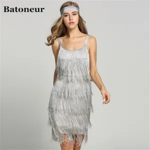 VenusFox Straps Gatsby Costume Long Tassels Flapper Beach Dresses