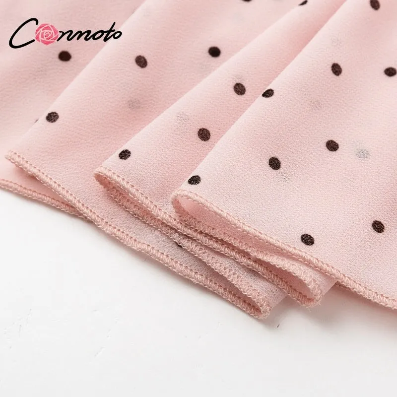VenusFox Vintage Polka Dot Pink Ruffle Dress