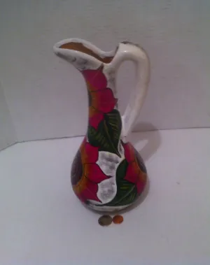 Vintage Ceramic Artistic Red Clay Pitcher, Very Colorful, Excellent Quality Art, Home Decor, Table Display, Shelf Display, 12" Tall, Nice
