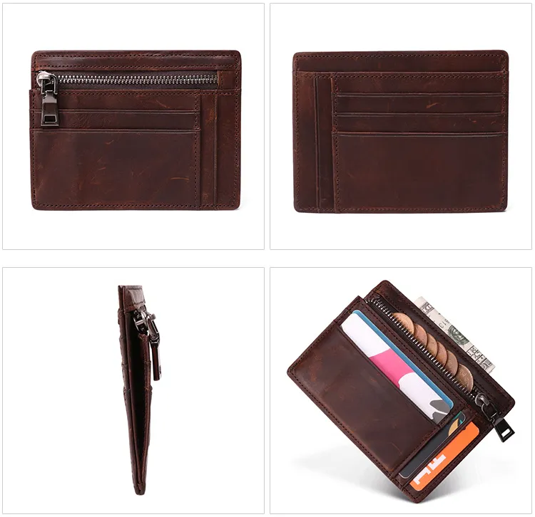 Vintage Handmade Leather Card Coin Zipper Cases JK056