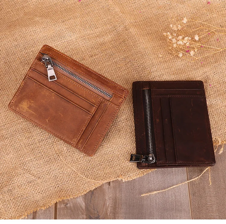 Vintage Handmade Leather Card Coin Zipper Cases JK056