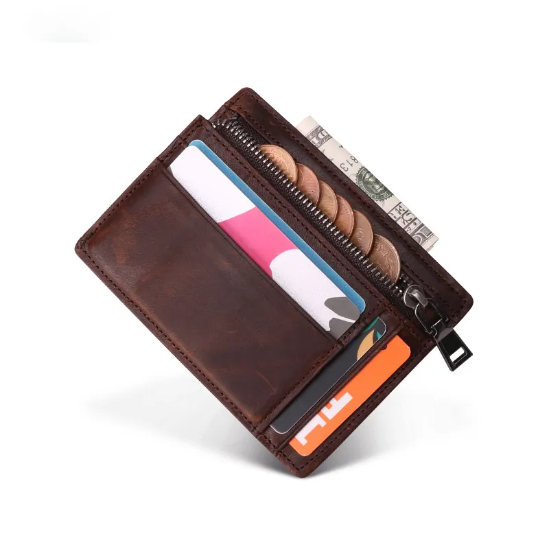 Vintage Handmade Leather Card Coin Zipper Cases JK056