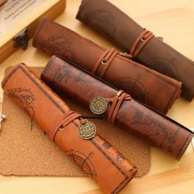 Vintage PU Leather Pencil Roll