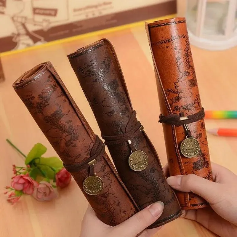 Vintage PU Leather Pencil Roll