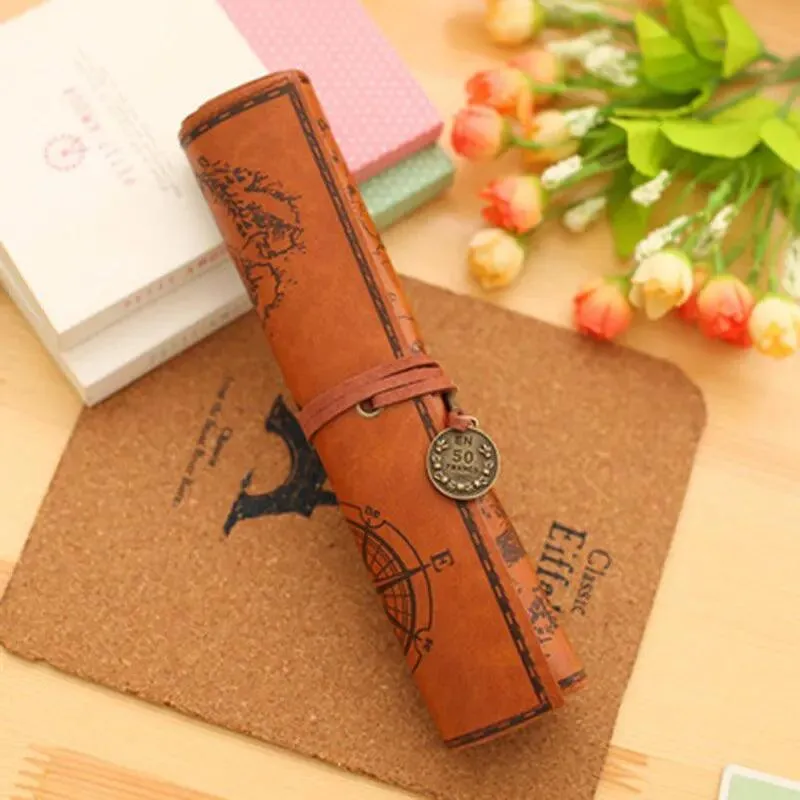 Vintage PU Leather Pencil Roll
