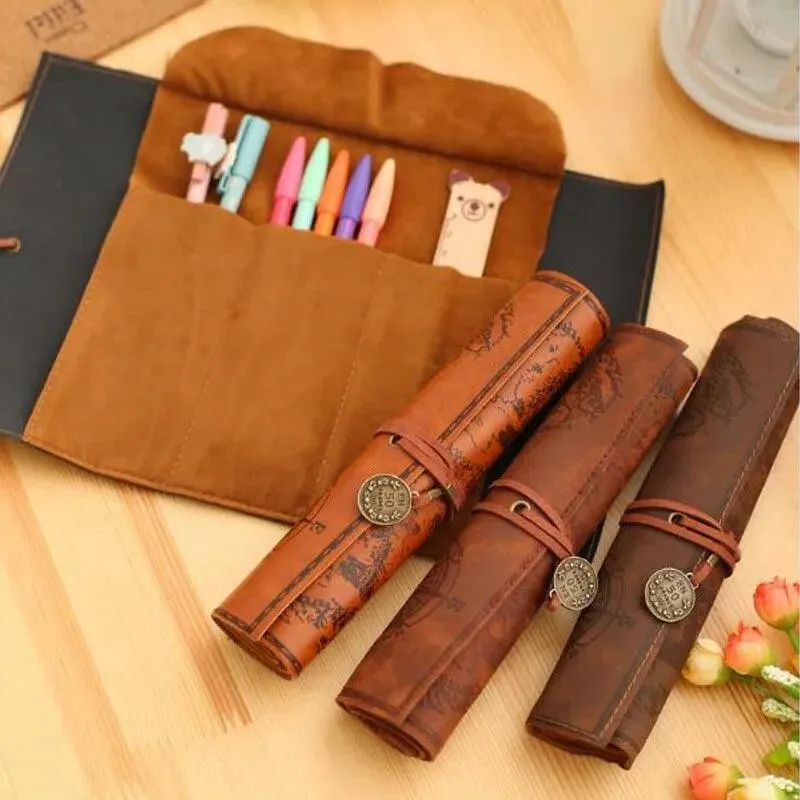 Vintage PU Leather Pencil Roll