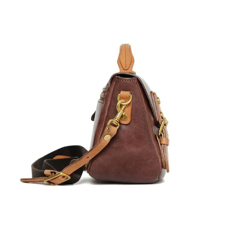Vintage Women's Genuine Leather Satchel Handbags Crossbody Purse For Women