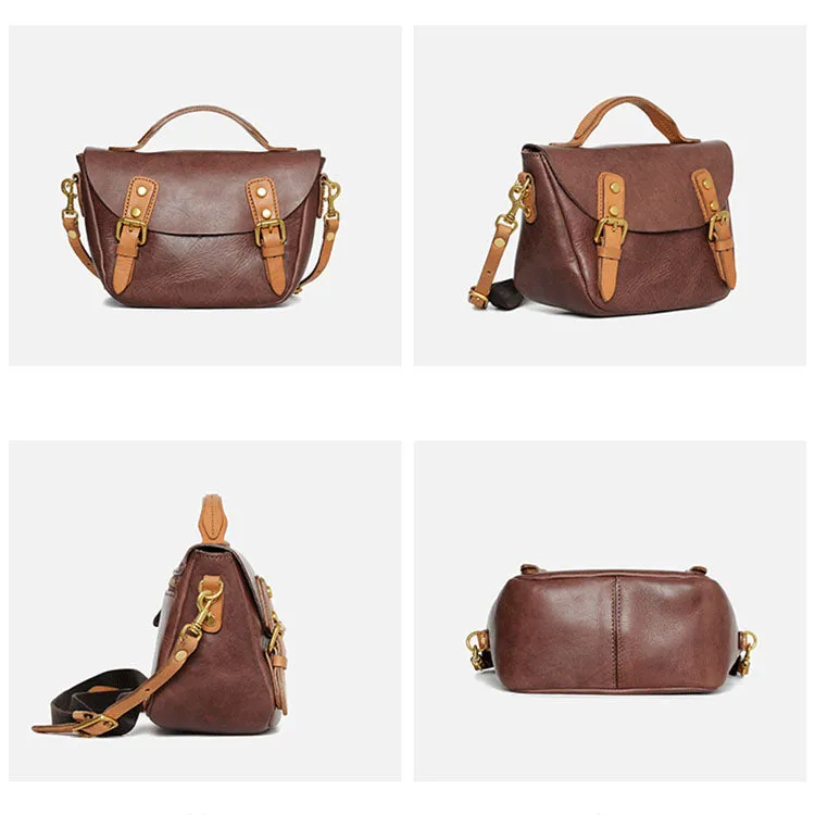 Vintage Women's Genuine Leather Satchel Handbags Crossbody Purse For Women