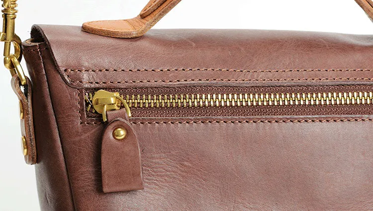 Vintage Women's Genuine Leather Satchel Handbags Crossbody Purse For Women