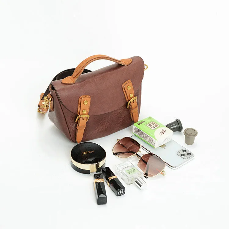 Vintage Women's Genuine Leather Satchel Handbags Crossbody Purse For Women