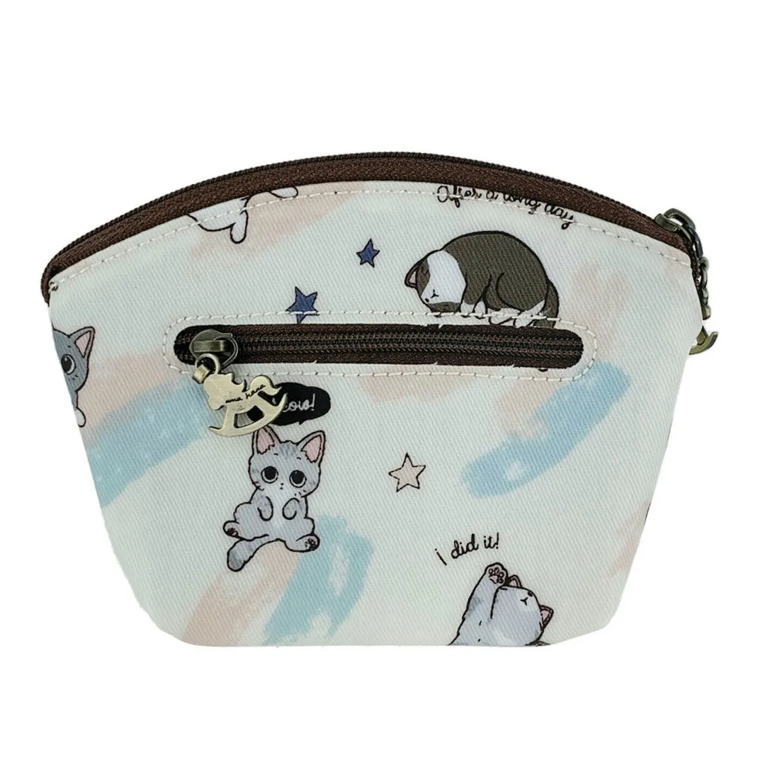 White Cat Yoga Shell Keychain Coin Purse