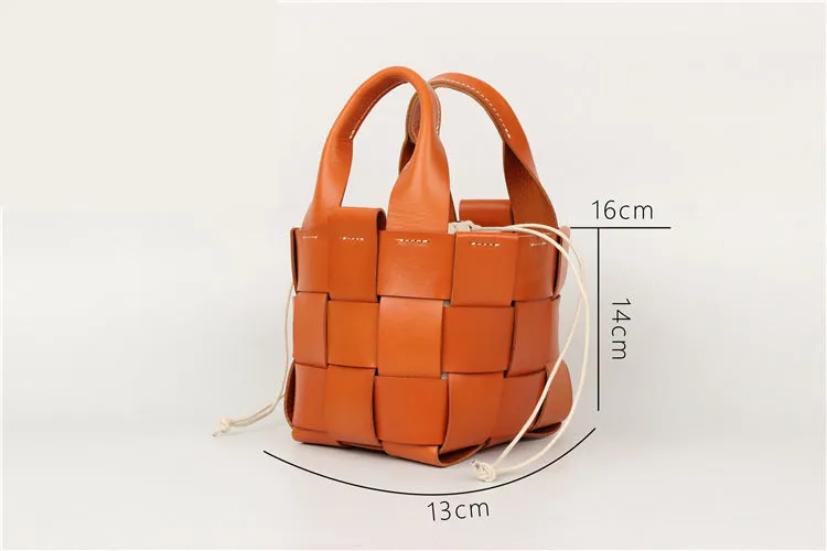 Womens Beige Shoulder Bag Leather Bucket Bag For Women