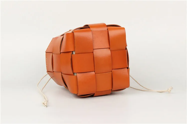 Womens Beige Shoulder Bag Leather Bucket Bag For Women