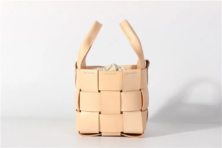 Womens Beige Shoulder Bag Leather Bucket Bag For Women