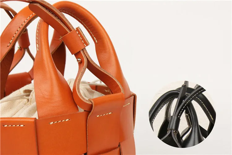 Womens Beige Shoulder Bag Leather Bucket Bag For Women