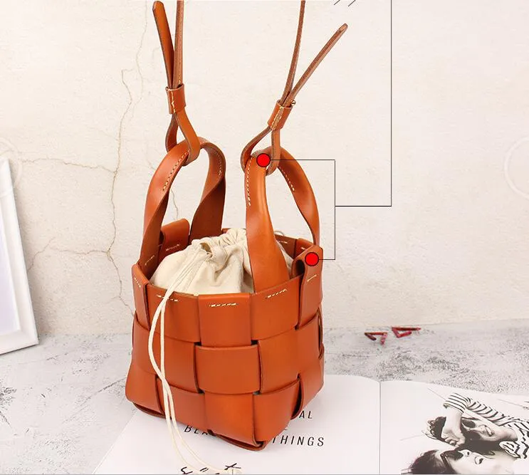 Womens Beige Shoulder Bag Leather Bucket Bag For Women