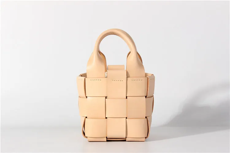 Womens Beige Shoulder Bag Leather Bucket Bag For Women