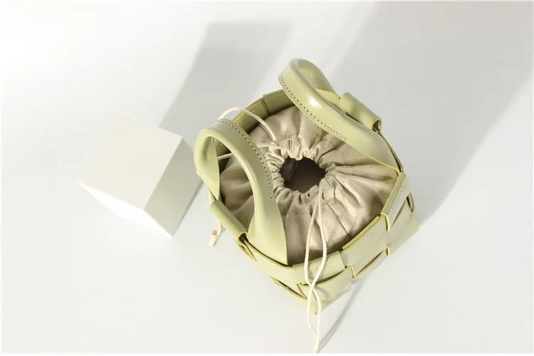 Womens Beige Shoulder Bag Leather Bucket Bag For Women