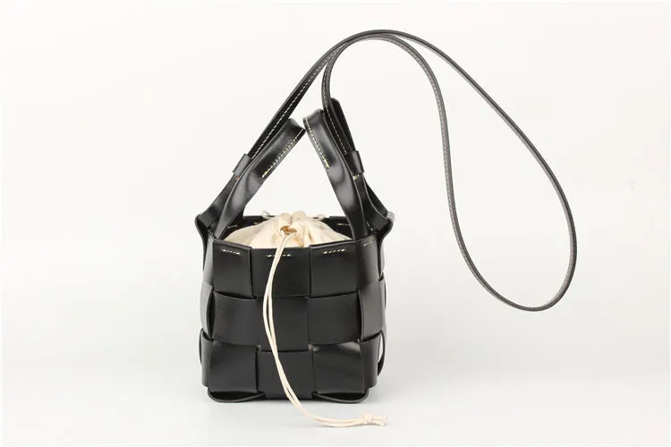 Womens Beige Shoulder Bag Leather Bucket Bag For Women