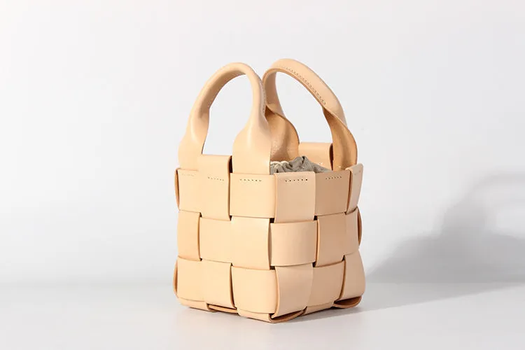 Womens Beige Shoulder Bag Leather Bucket Bag For Women