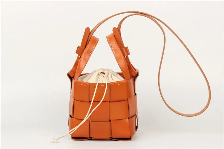 Womens Beige Shoulder Bag Leather Bucket Bag For Women