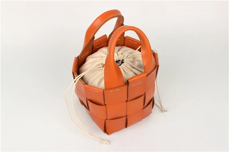 Womens Beige Shoulder Bag Leather Bucket Bag For Women