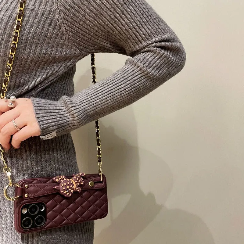 Wristband Leather Phone Case With Crossbody Lanyard Wrist Strap For iPhone