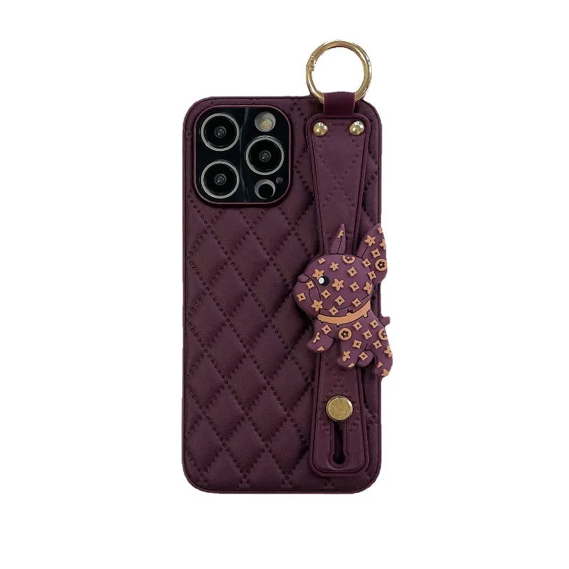 Wristband Leather Phone Case With Crossbody Lanyard Wrist Strap For iPhone