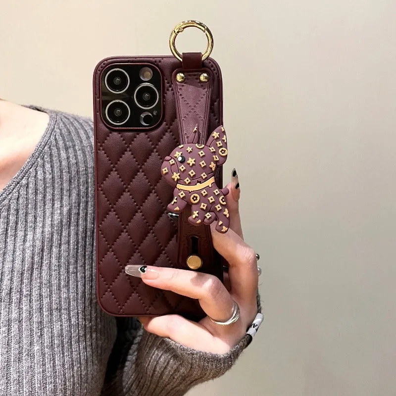 Wristband Leather Phone Case With Crossbody Lanyard Wrist Strap For iPhone