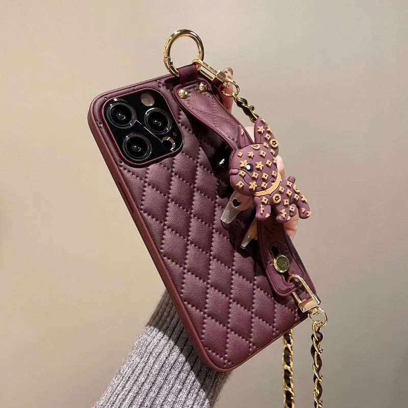 Wristband Leather Phone Case With Crossbody Lanyard Wrist Strap For iPhone