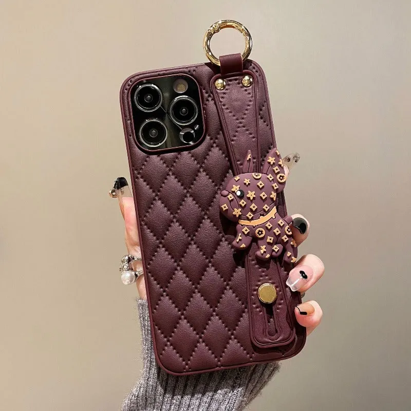 Wristband Leather Phone Case With Crossbody Lanyard Wrist Strap For iPhone