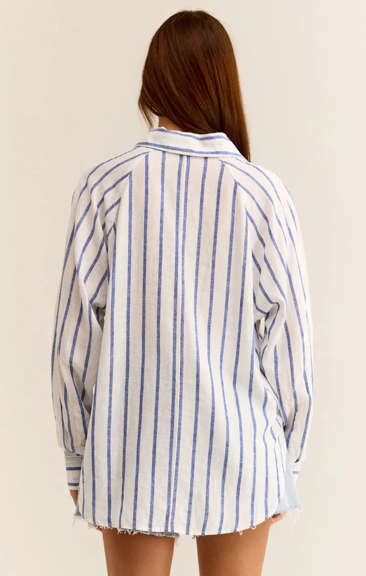 Z Supply Perfect Linen Stripe Top | Palace Blue